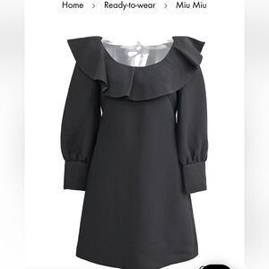 Miu Miu Wool Silk Open Back Bertha Collar Long Sleeve Pearl Buttons Mini Dress